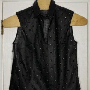 Kimora Lee Simmons Women's Studded‎ Sleeveless Collared Shirt Black 10 New